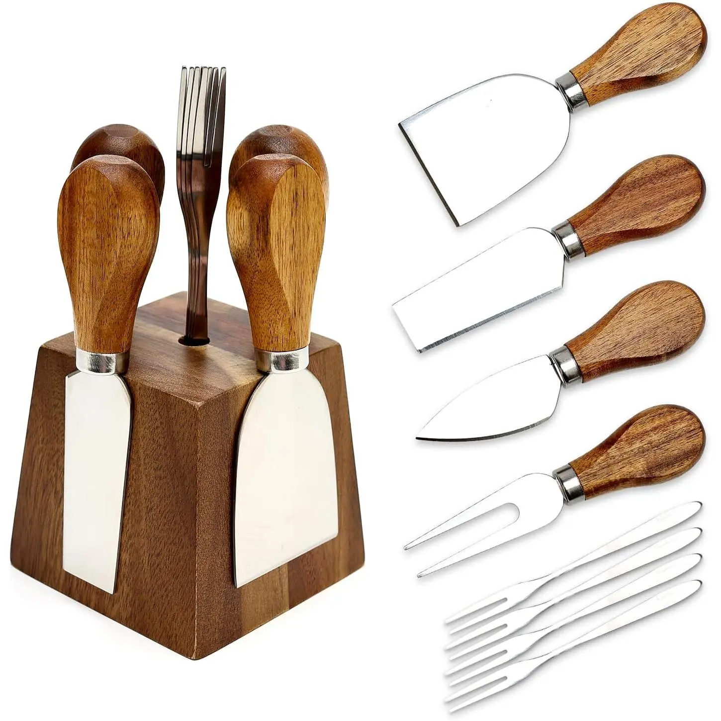 9 Pack Cheese  with Holder Acacia  Charcuterie Serving Utensils Supplies Cheese  Set for Charcuterie Board Accessories Cheese Tools  Mini Butter  Spreader Slicer Fork