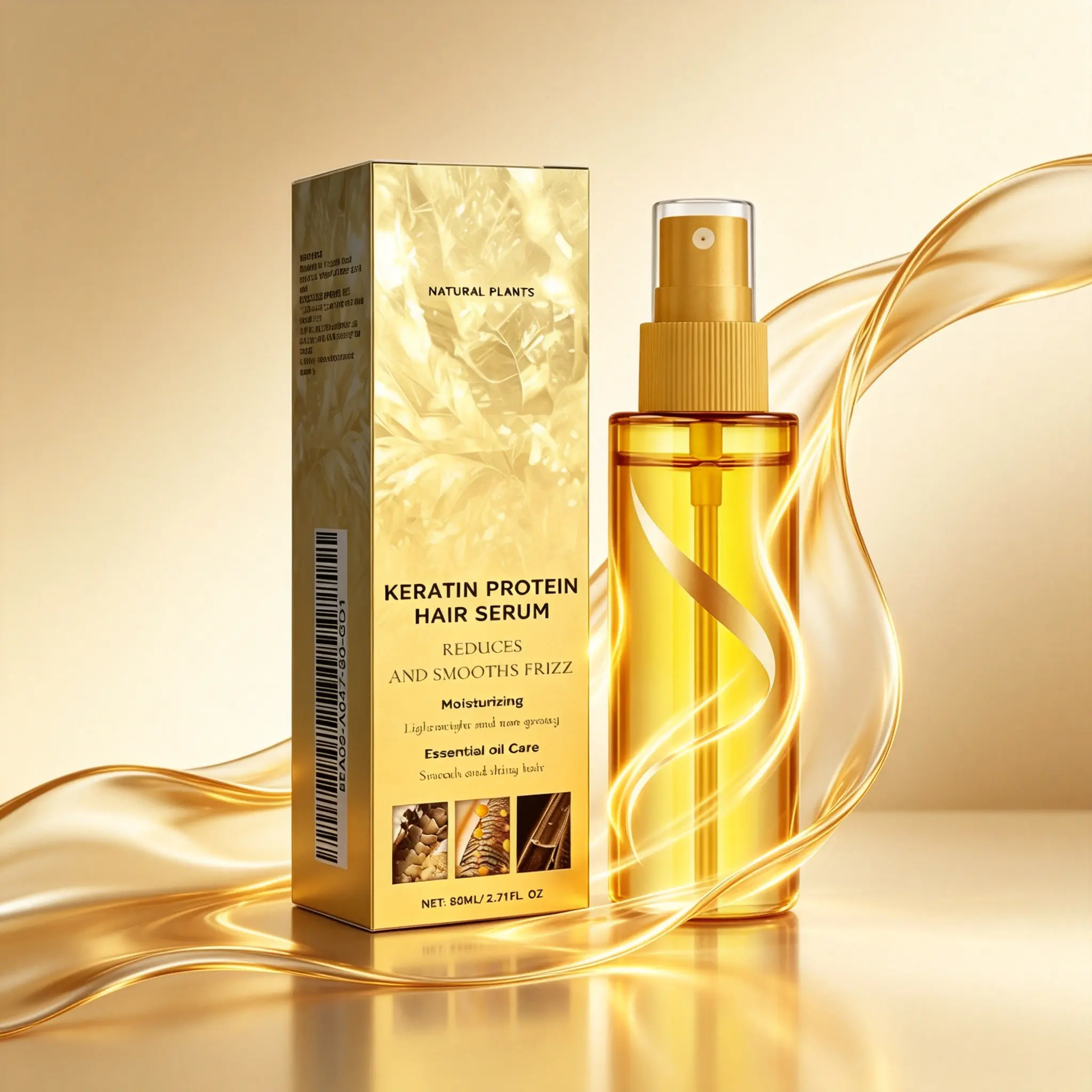Keratin Protein Hair Serum 80ml – Reduces Frizz & Smooths Hair – Deep Moisturizing, Lightweight & Non-Greasy – Essential Oil Infused for Silky, Shiny, Healthy-Looking Hair – Daily Anti-Frizz Serum for All Hair Types