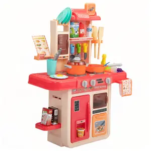 Kids Kitchen Playset with 42 PCS Toy Accessories Set, Kitchen Toy Cookware w/ Real Sounds and Light for Kids ,PP+PS material, red and blue 2 colors options |  Educational toys
