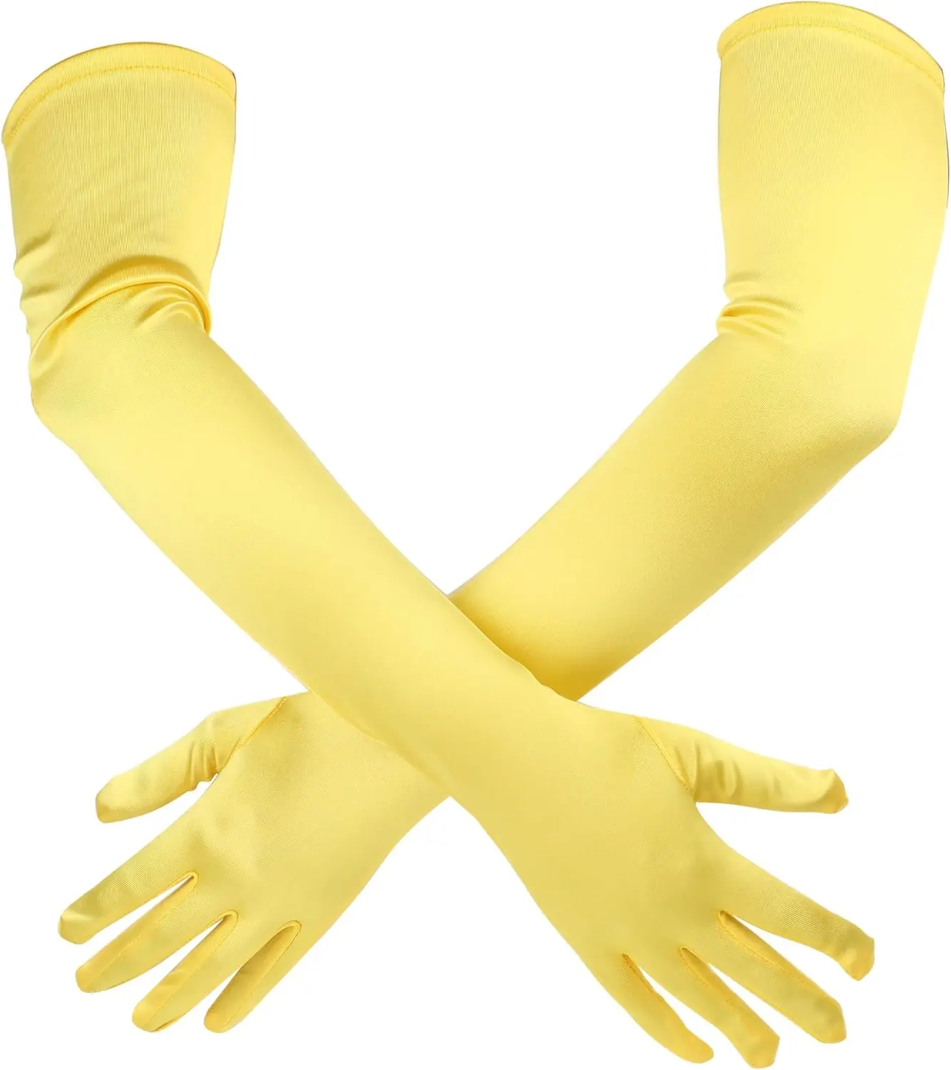 Women's Yellow Satin Long Gloves, Size 55cm / 21.65in, Opera, Party, Evening, Bridal, Dance Gloves