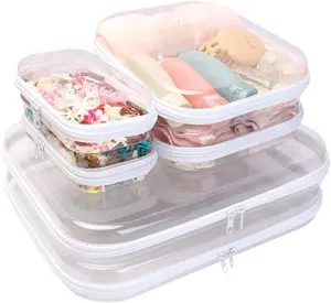 3/6-Pack Clear Hard Shell Zipper Case Set, Durable Travel Pouches for Toiletries, Makeup Storage Organizer, Toy Storage Box ,Transparent Cosmetic Bags with Zipper for Organization,LMS