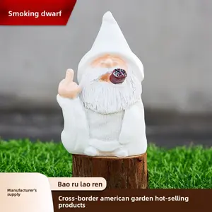 White-bearded dwarf giving the middle finger, independent garden decoration, dwarf statue, resin figurine.