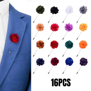 Set of 16 Colorful Corsage Men's Lapel Pin Satin Flowers Groom and Groomsman Wedding Brooch Suit Good Accessory for Weddings, Cocktail Party, Formal Dinner, Business Meeting, Anniversary, Prom, Homecoming Celebration or Daily Use And So On