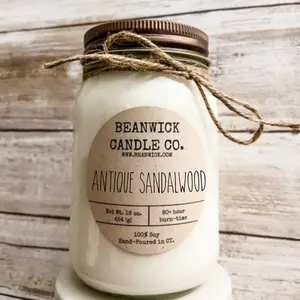 ANTIQUE SANDALWOOD Soy Candle in Mason Jar Unique Gift