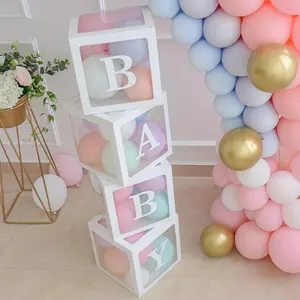 25 cm / 9.84-inch transparent box set, with 4-letter combination, birthday Happy decorative balloon box, perfect birthday celebration for babies, baby shower, wedding bride shower, and Valentine's Day decoration