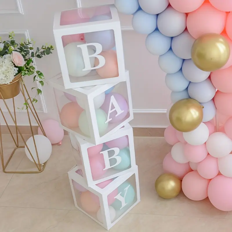 25 cm / 9.84-inch transparent box set, with 4-letter combination, birthday decorative balloon box, First Birthday celebration for babies, baby shower, Valentine's Day decoration, Birthday Party Decorations, Balloon Decorations Kit