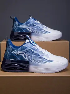 1 Pair 3-Color Trendy Sports Casual Shoes - Gradient Flame-Patterned Upper + Air Cushion Outsole, For Daily Styling & Casual Outfits, Gradient Trendy, Air Cushion Shock-Absorbing, Breathable & Comfortable, Stylish & Versatile