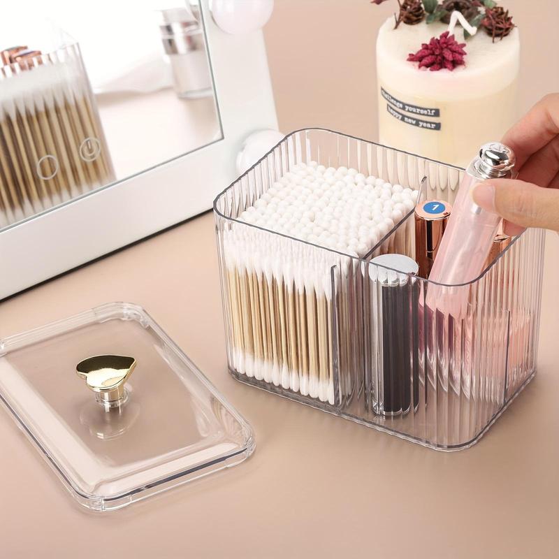 Transparent Bathroom Storage Box with Lid, 3 Grids Cosmetic Organizer, Makeup Tool Storage Case for Vanity, Durable Lightweight Organizer, Home Storage Supplies