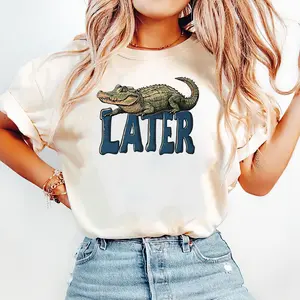 Later Gator 90s Y2K Baby Tee Shirt, Retro Alligator Graphic Tee, Cute Fitted Women Shirt, Funky Preppy Summer Outfit