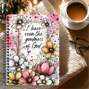 Floral Faith Bible Journal 6 x 8 Inch Spiral Notebook with Metal Binding 118 Ruled Pages for Gratitude Prayer and Sermon Notes Portable Size with Inside Back Pocket