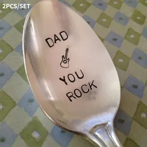 2pcs Dad You Rock vintage silverware hand stamped spoon