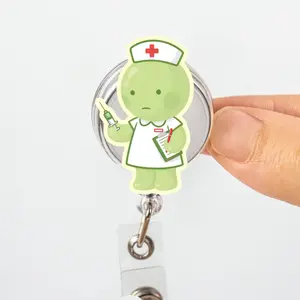 Cute Smiski Retractable ID Badge Reel Kawaii ID Badge Holder Nurse Accessories Unique Gift for Coworker Durable Acrylic Retractable Cord Mechanism Easy Access