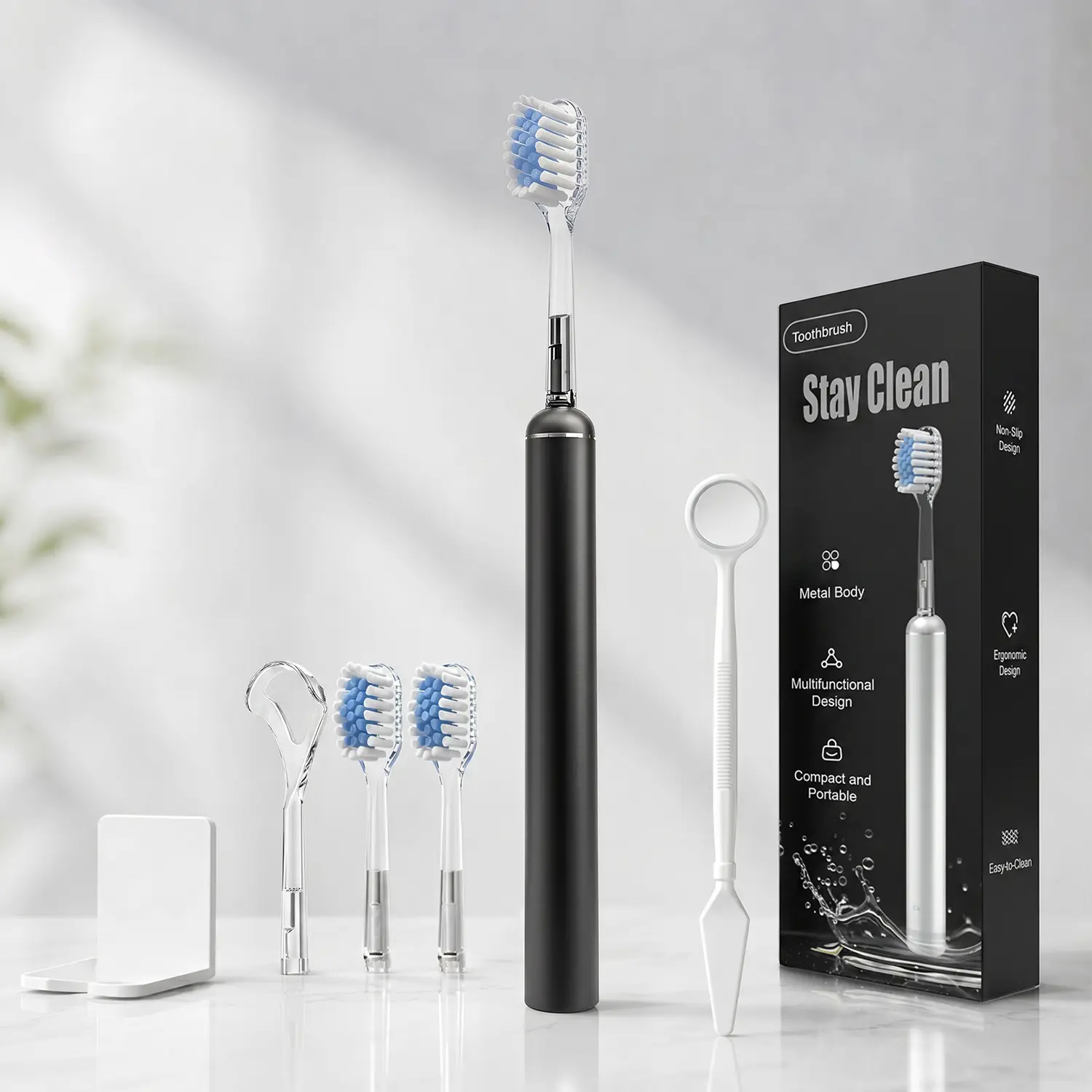 Metal Handle Manual Toothbrush with 3 Replaceable Soft Bristle Heads, [Sensitive Gum Friendly] Reusable Premium Oral Care Toothbrush Set for Adults, Travel-Friendly Oral Care Set - Ideal Gift, Perfect Present for Birthday