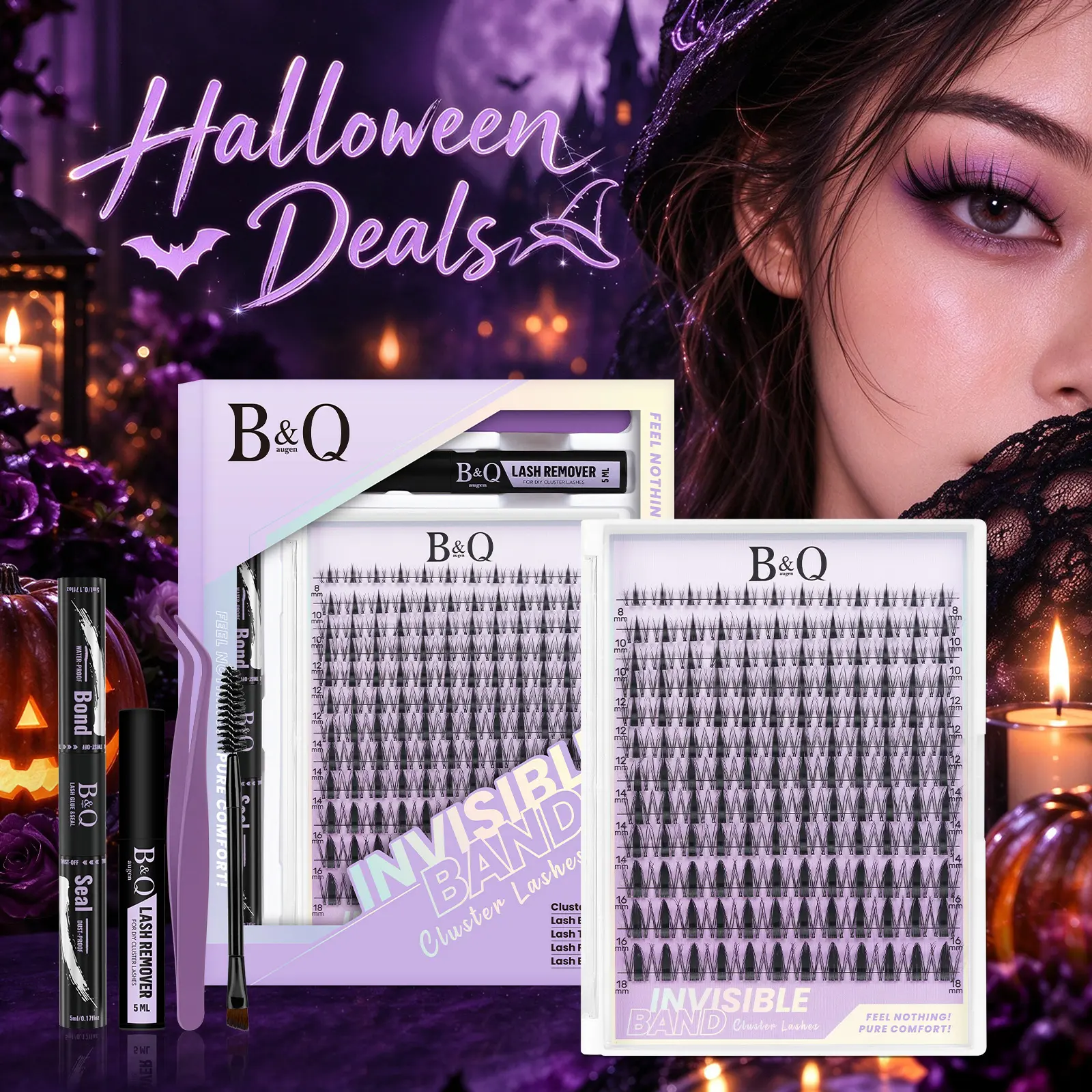 【Creator】Fairy Kit l B&Q Invisible Band Wispy Manga Cluster Lashes Kit - C Curl,DIY Eyelash Extensions, Wispy Volume Set, Waterproof Long-Lasting Cosmetic Makeup for Adults, Wet Lash Style, Vacation Use #Familyfun #Halloween