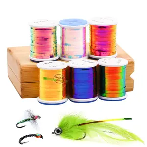 2mm 2 Tones Fly Tying Material Flat Mylar Tinsel, 6 Rolls Streamer Flashback Nymphs Midge Body Rib Fishing Lure, Fishing Accessories