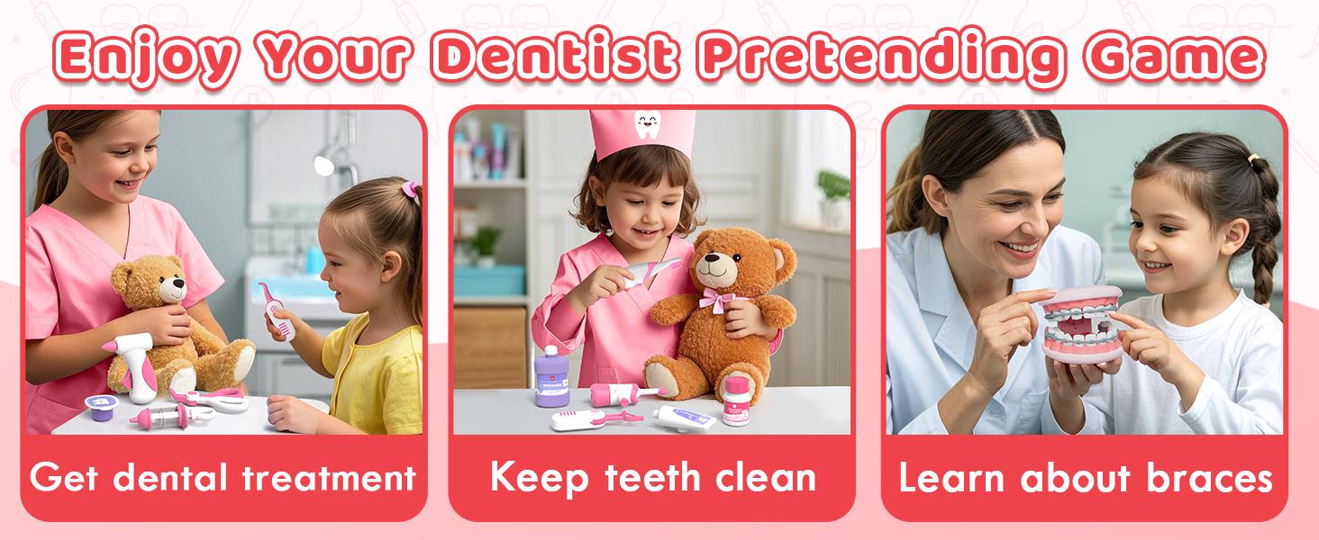 Dental Care Teaching Aids 31Pcs, Dentist Pretend Play Set for Girls, Helping Children Develop Habits of Dental Care, Safety ABS Material, Pay Attention to Teeth in Children's Growth, Avoiding Fear of Dentists, for Parent-Child Interaction, Gifts for Girls