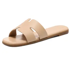 KIDMI Women's Flat Sandals Casual Walking Shoes Slip-On Leather Slide Sandals Memory Foam Lightweight Nonslip Sandals Summer Beach Sandals For Women Footwear