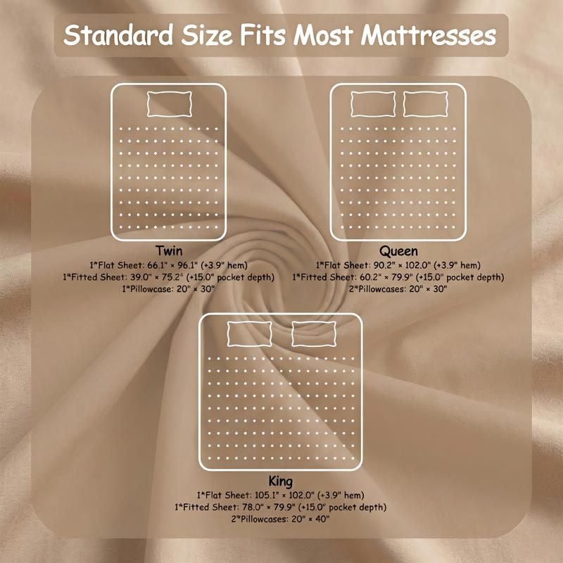 NTBAY 3/4 Pcs Soft Sheet Set - 55% Polyester & 45% Bamboo-Derived Rayon Blend - Deep Pocket (15") & Easy Care Bedding