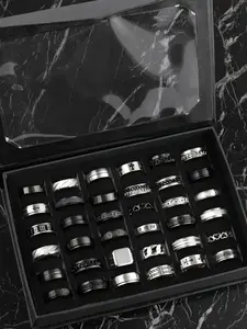 Men's Stainless Steel Ring Set, Dark Punk Style, Polished, Matte, Cross Line, Slant, Chain Design, Casual Party Vacation Wear, Stacking Ring Set, Dark Aesthetic Rings