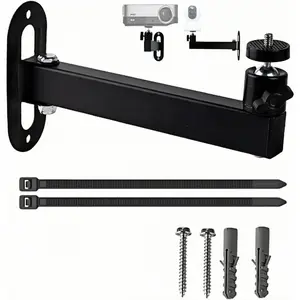 Foldable Universal Projector & CCTV Camera Wall/Ceiling Mount Bracket (Black) - 1/4" Screw, 8.46in Adjustable, Indoor/Outdoor Use