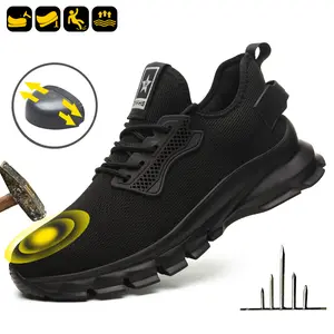 Lightweight Soft-soled Steel Head Anti-collision And Anti-puncture Work Shoes non-slip safety Men's Lace Closed Trainer,FathersDayGift SpringStatements