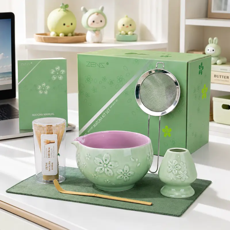 ZENS Matcha Gift Set with Bowl & Bamboo Whisk and Premium Box, Japanese Matcha Starter Kit for Tea Lovers, Home Tea Ceremony Accessories with All Tools, Chasen Holder, Scoop, Sifter
