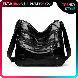 Women's Large Capacity Multi-Zip Soft Washed Leather Shoulder Bag - Functional Crossbody Purse