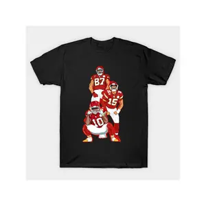[Pure Cotton] Men's Kansas City Player Graphic T-Shirt |     Pure Cotton |     Casual Fit, Short Sleeve, Round Neck |     All-Season Wear |     Black with Red & White Print Clothes Fabric Classic Garment Hem Loose Menswear Tops Tshirt Gamis