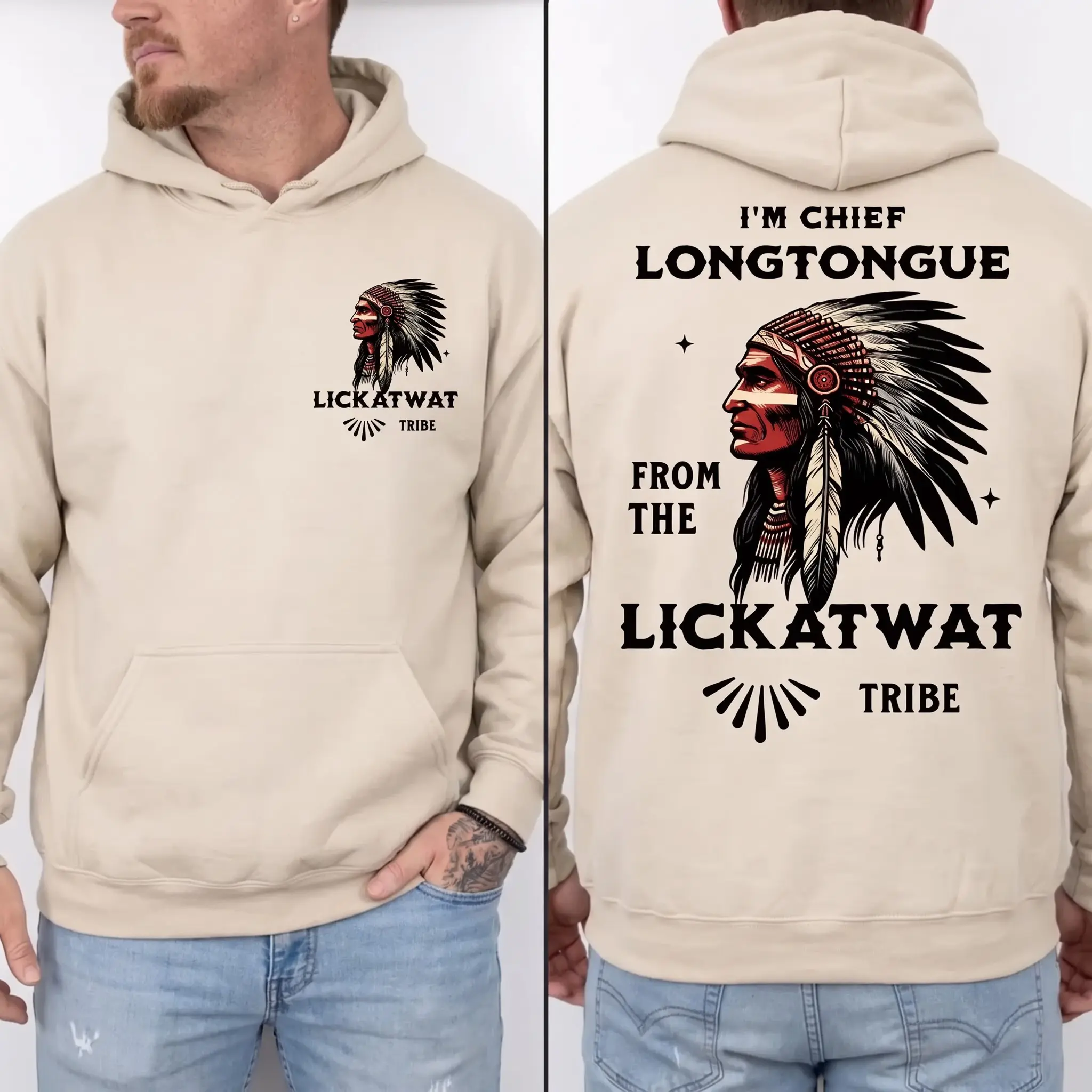 I’m Chief Longtongue From The Lickatwat Tribe Hoodie, Funny Indigenous Native American Humor Hoodie, Satirical Chief Graphic Pullover, Playful Meme Quote Design, Bold Statement Apparel For Men And Women, Luxe Fashion US Closet