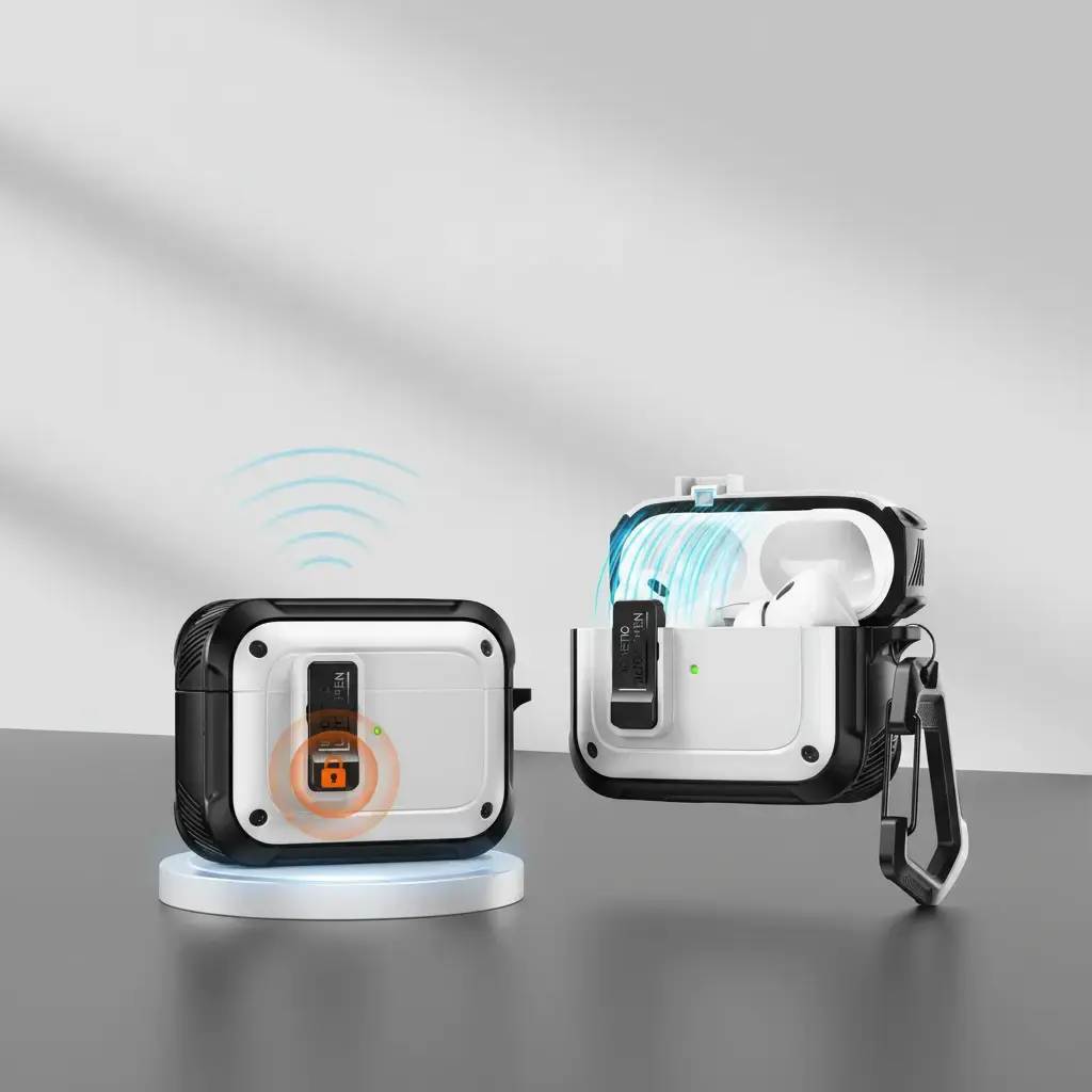 Toocki Polycarbonate Full-Cover Anti-Fall Headphone Shell for AirPods Pro/Pro2 - Dynamic Mecha Design, 1-Piece Opening, Unobstructed Charging, Black/White, Manufacturer Warranty