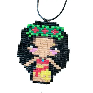 Moana Hand Made Beaded Necklace with Mini Perler Beads 3" x 2 1/2" x 1/16" Rope 17 1/4" Long with 2 1/4" Chain Extension Total 19 1/2" Long Very Colorful and Unique