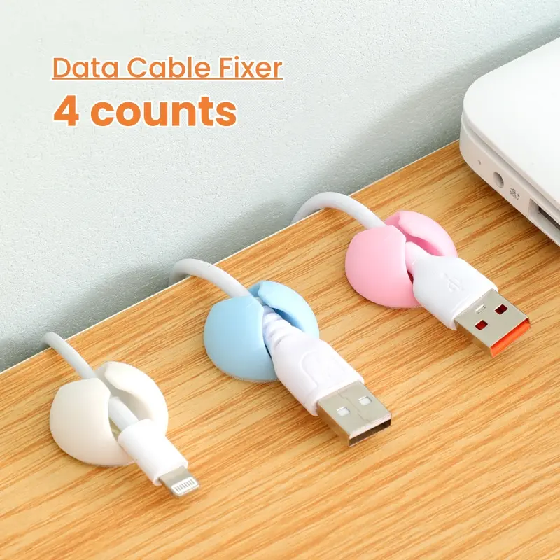 4 Counts Data Cable Fixer,Random Color Multipurpose Desktop Charging Cable , Multifunctional Self-adhesive Data Cable Holder,Charging Cable Management,Desktop  for Home Office, Desk Accessories, Office Accessories, Summer Gift Ideas