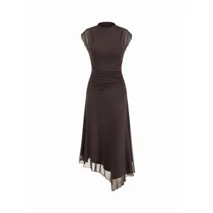 Cider High Neck Ruched Asymmetrical Hem Midi Dress SwimWeek