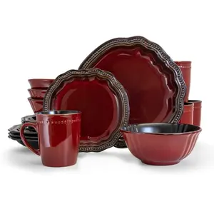 16 Piece Regency Luxurious Stoneware Dinnerware with Complete Set - Red, Set of 4