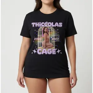 "Thiccolas Cage" Funny Meme Graphic Tee |   Stupid Humor Statement T-Shirt |   Men's Plus Size Streetwear Casual Daily Wear Top