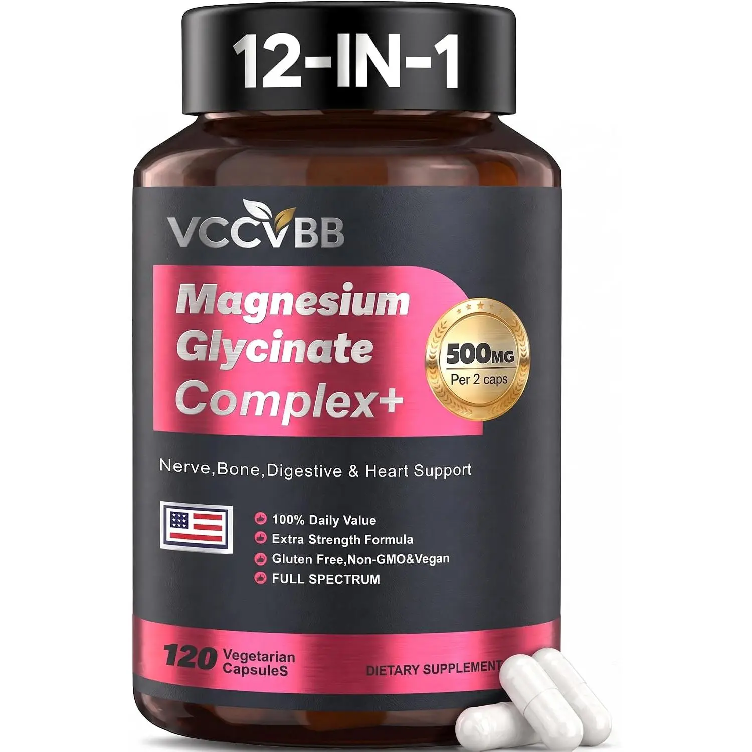 500mg Magnesium Complex for Women, Magnesium Glycinate, 12-in-1 High Absorption with Citrate, Taurate & Orotate, Supports Sleep, Relaxation, Muscle, Heart, Bone & Nerve Health, 120 Vegan Capsules