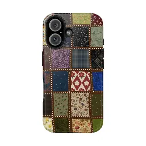 Vintage Patchwork Phone Case for IP 17 16 15 14 13 12 11 Pro Max Plus, Unique Quilted Fabric Design for Retro Lovers Case, Shockproof Heavy Duty Protective Cover, Girly Vintage Tough Case