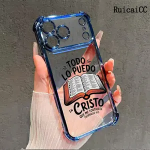 Compatible Phone Case iPhone 17 Pro Max 16 15 Plus Air 14 13 12 11 E Bible Verse Aesthetic Christian Pattern Transparent Full Coverage Four Corners Anti-drop Casing