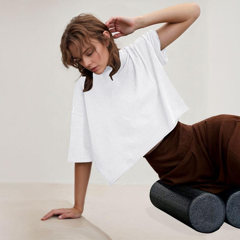 【ETCYY】Women’s 2025 Oversize Crop Tops – Minimalist Loose Fit Drop-Shoulder Tees with Batwing Sleeves, Roll Hem, Round Neck, Vintage Graphic Shirts for Yoga/Running/Gym/Summer Streetwear