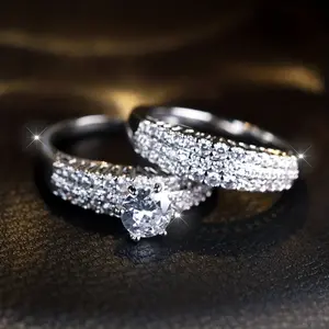 2-Piece Elegant Stacking Rings - Paved Shining Zirconia Engagement/Wedding Rings - silvery golden Options - Luxury Jewelry Dupes