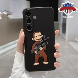 Machine Gun Monkey Patterned Phone Case Compatible with Galaxy S23 Ultra S24 Plus S25 S22+ Shockproof Non Slip Military-Grade Protection Silicone Cover