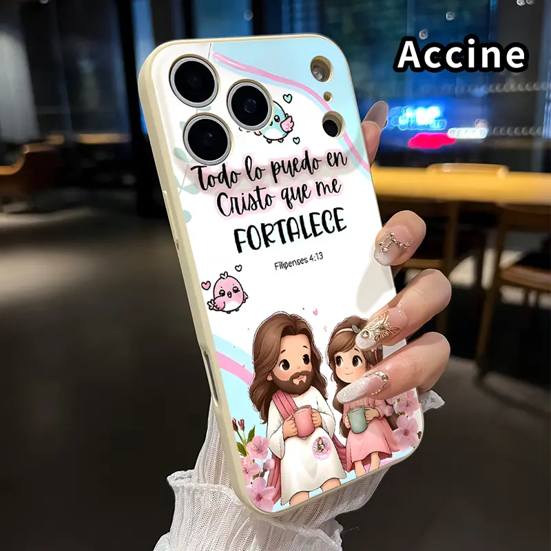 Straight Edge Phone Case for iPhone 17 16 Pro Max 15 Plus 14 13 12 11 Air XS XR E Christ's Strength Bond Pattern Drop Protection Shockproof Soft Silicone smartphone Cover