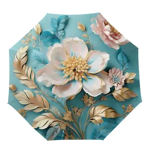 Auto Open-Close Umbrella, Dreamy Floral Art Design, 8-Rib Strong Structure, Portable Travel Umbrella, Elegant Outdoor Accessory