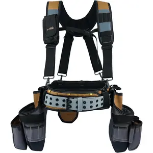 28-Framer's rig Combo Apron Tool Belt and Padded Suspenders with Desinger for Technician/Carpenter/and Electrician's Tools (Khaki)