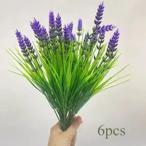 Fall Lavender Artificial Flowers, Realistic Plants, Spring Grass, Wheat Stalks, Lavender Decorative Scene, Plastic Farmhouse Bouquet