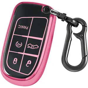 for Key Fob with keychian,TPU Protection Key Case Compatible with Grand Cherokee Renegade Chrysler Durango Journey Smart Remote Key(Pink,5 Button)