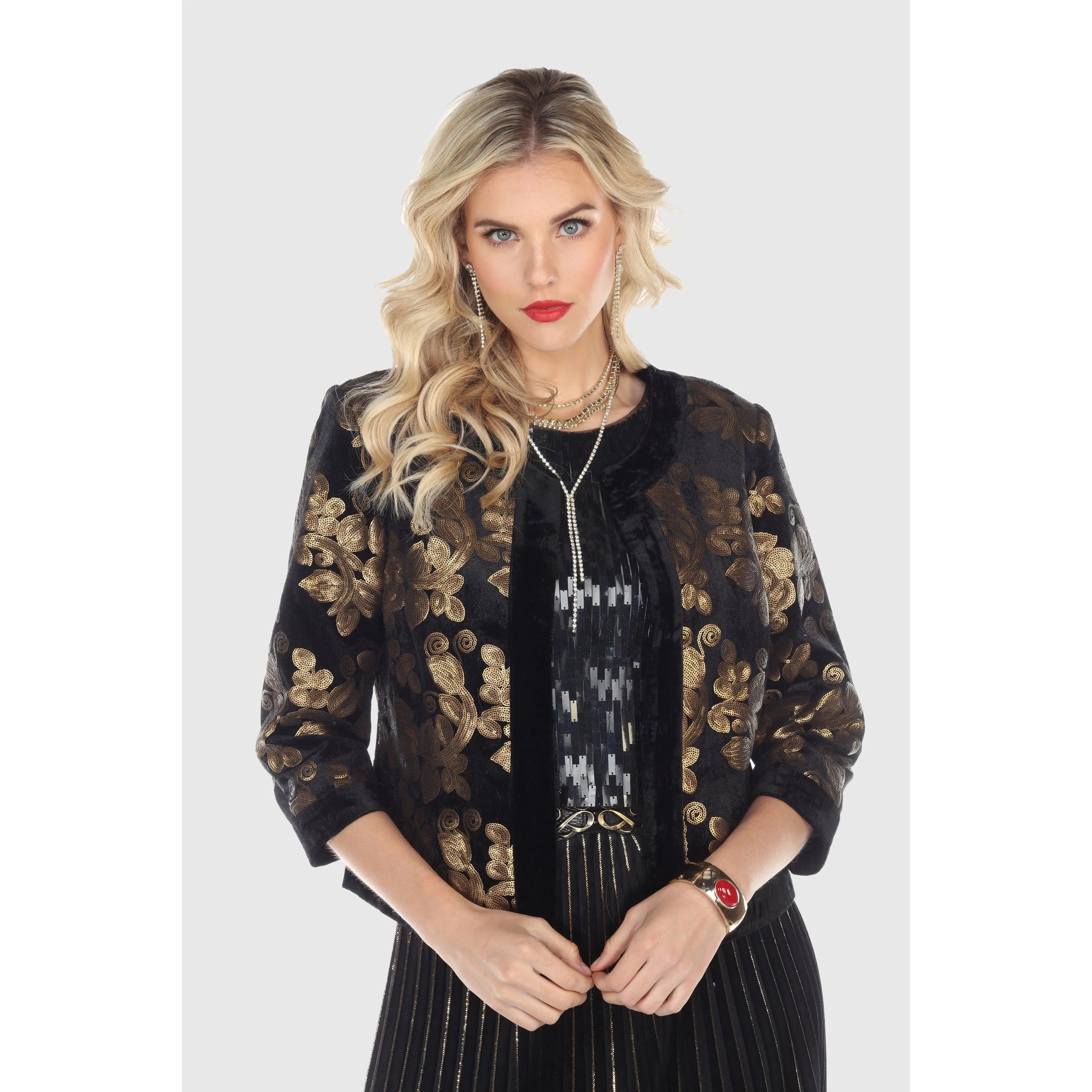 Gold Sequin Floral Velvet Jacket