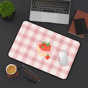 Strawberry Basket Pink Gingham Desk Mat | Cute Aesthetic desk accessory