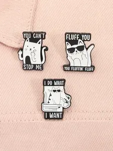 3 Piece Set I Do What I Want Rebellious Cat Enamel Pins Funny Quotes You Can't Stop Me Cat Middle Finger Alloy Brooches Lapel Backpack Badge Durable Metal Pins Fashion Jewelry Accessories Gifts for Friends