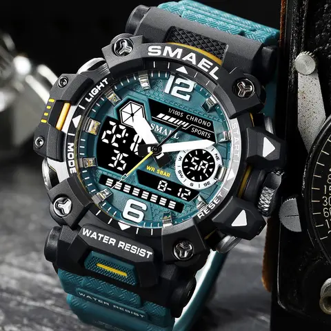 Men's Sporty Digital‑Analog Quartz Watch, Letter Detail Fashion Outdoor Sports Wristwatch, Casual Daily Accessory, Luminous Analog Watch